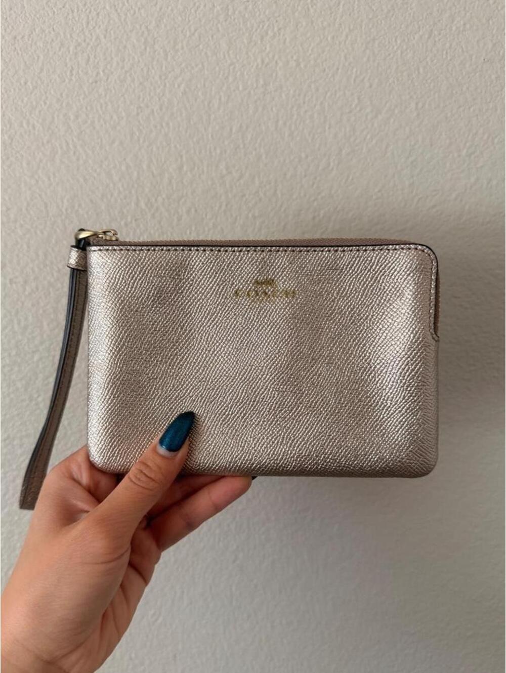 Leather Gold Coach Wristlet